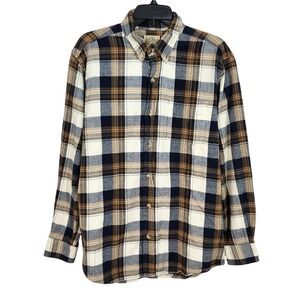 RedHead Ultimate Flannel Shirt Mens Large Navy Brown Plaid Cotton Button Down